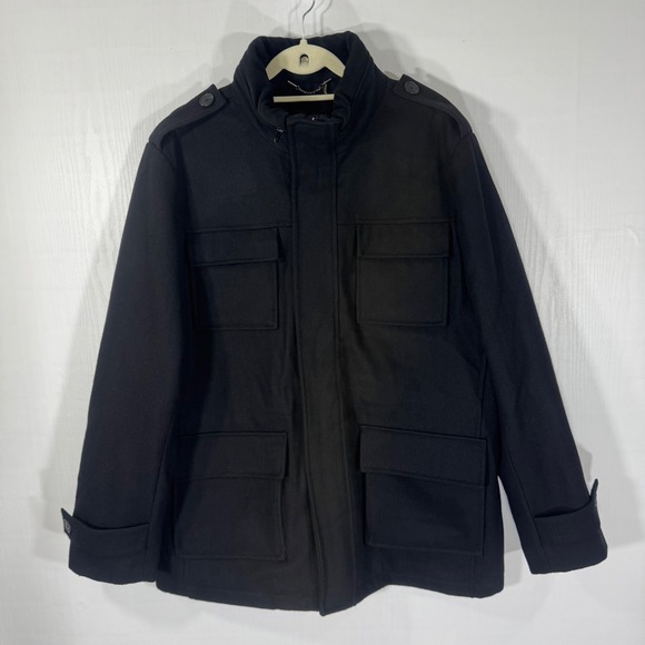 Calvin Klein Wool Blend Black Military Style Coat Jacket Men's Size L - Picture 1 of 15